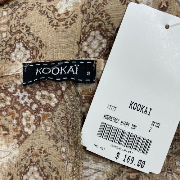 Kookai Mini Dress Size 2 Beige Brown Geometric Floral Long Sleeve Boho Hippie - Picture 10 of 12